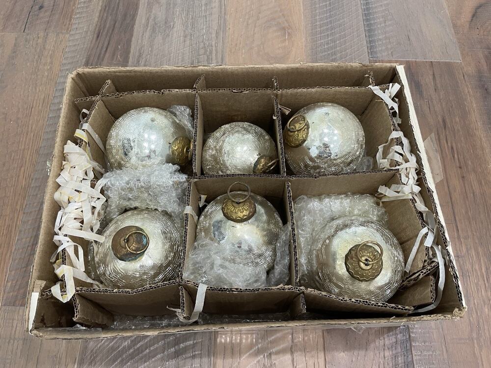 Vintage Kugel Style Crackle Mercury Glass Christmas Ball Ornaments Heavy 6 Large